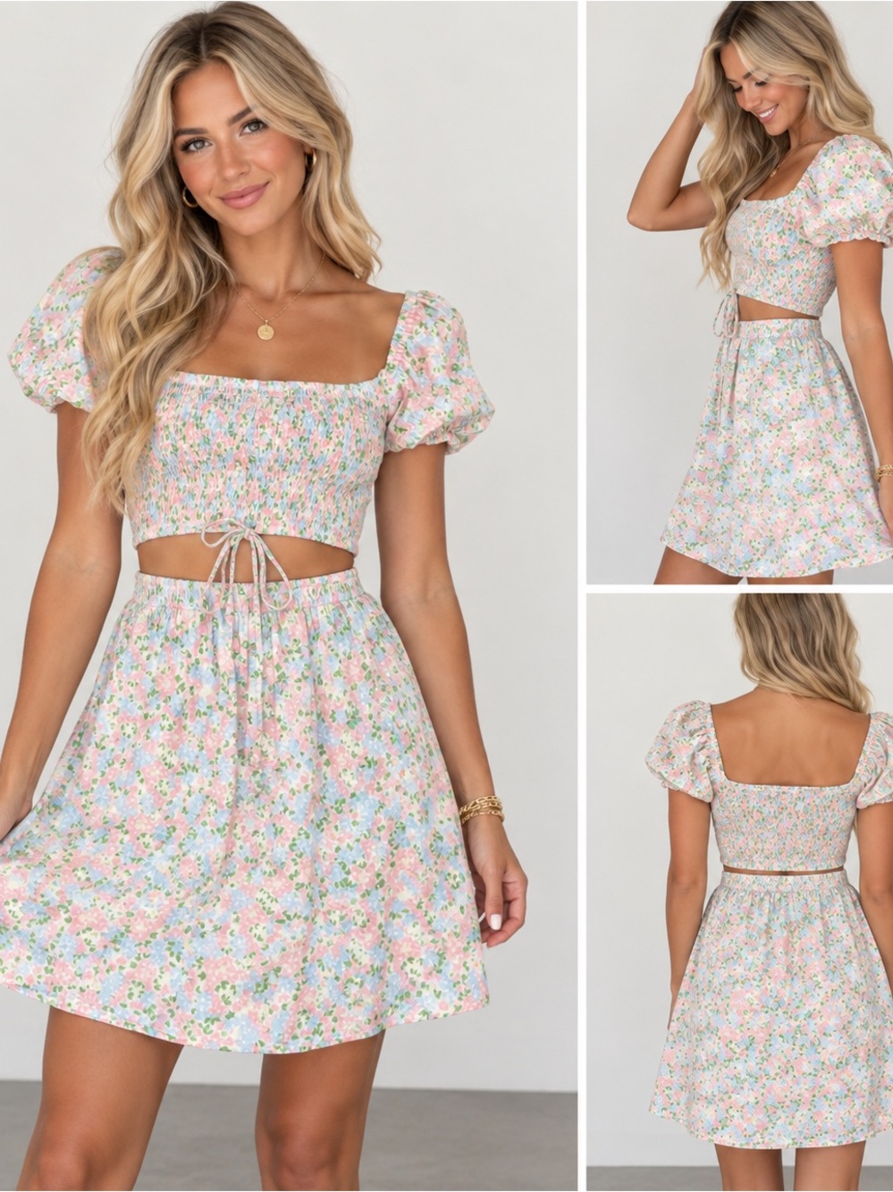 Princess Polly Pink Floral Puff-Sleeve Two-Piece Set